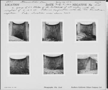 Big Creek, Florence Lake Dam - Photograph showing abutment at Intrados of Arch #AB. 25.  Taken in conjunction with 1951 inspection