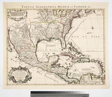 Carte du Mexique et de la Floride des Terres Angloises et des Isles Antilles du Cours et des Environs de la Riviere de Mississipi. Dresée Sur  un grand nombre de memoires  principalemt sur ceux de Mrs. d'Iberville et le Sueur. Par Guillaume Del'Isle Geographer de l'Academie Royale des Sciences A Amsterdam Chez Jean Covens & Corneille Mortier Avec Privilege 1722