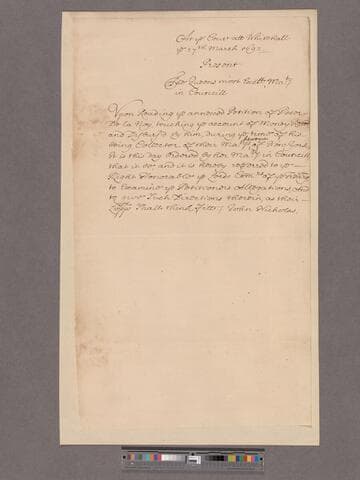Great Britain. Privy Council. Order referring ye Petition of Peter Delanoy, the Collector of Dutys of New York to the Treasury