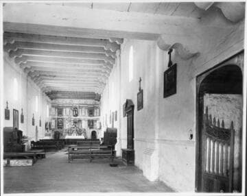 Mission Santa Inez.  Inside church looking toward altar