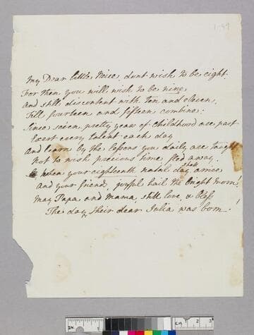 [Leigh, Elizabeth, 1735-1816]. "My Dear little Neice, dont wish to be eight…:" [poem]